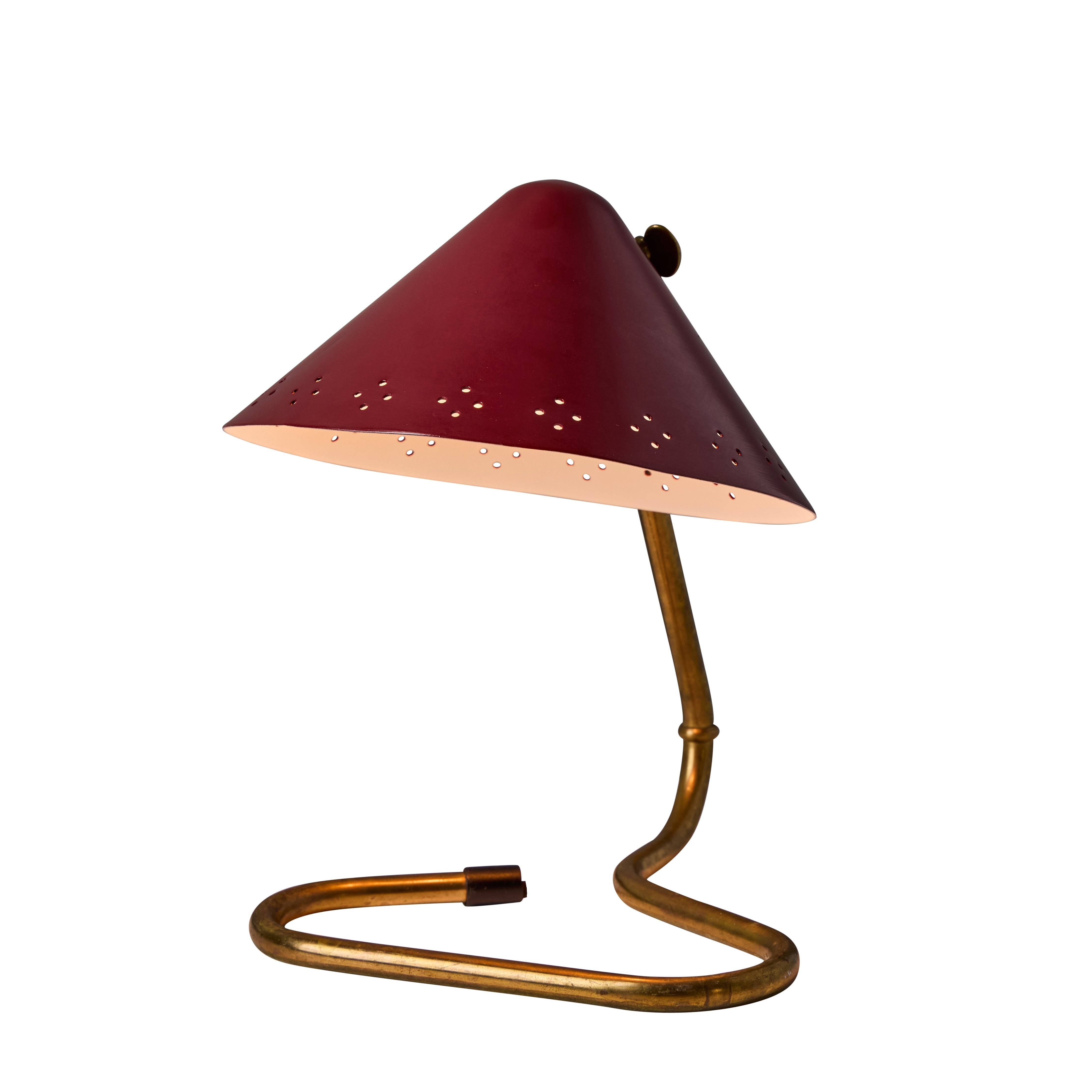 1950s Erik Warna 'GK14' Red Perforated Shade Brass and Metal Table
