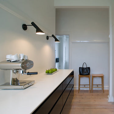 Arne Jacobsen 'AJ Wall' Indoor Light for Louis Poulsen Two Enlighten black lifestyle kitchen 