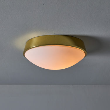 V3460 1980s Glashütte Limburg Brass & Opaline Glass Flush Mounts in the Manner of Stilnovo