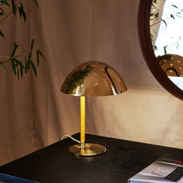 Paavo Tynell 9209 Brass and Rattan Table Lamp for GUBI at Two Enlighten desk lamp