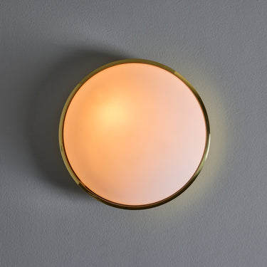 V3460 1980s Glashütte Limburg Brass & Opaline Glass Flush Mounts in the Manner of Stilnovo