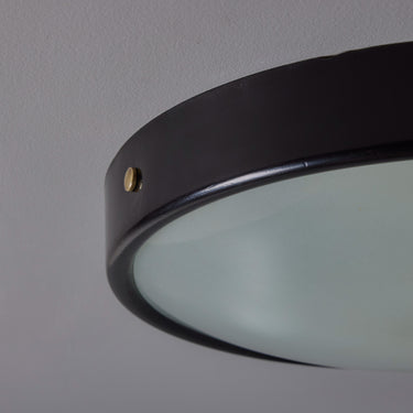 V3495 1960s Stilnovo Perforated Black Metal & Opaline Glass Flush Mounts 13.jpg