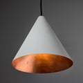M5777 Low voltage white painted tratten pendant two enlighten copper interior