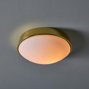 V3460 1980s Glashütte Limburg Brass & Opaline Glass Flush Mounts in the Manner of Stilnovo