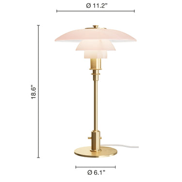 Poul Henningsen 'PH 3/2' Pale Rose Glass and Brass Table Lamp for Louis Poulsen Two Enlighten dimensions