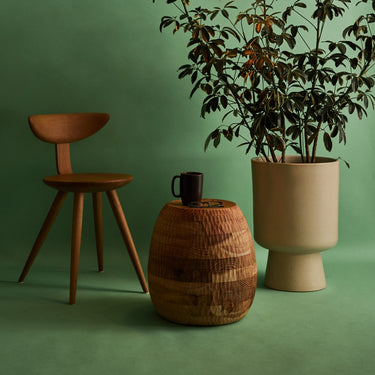 Wavok Stool in Hand Carved Japanese Cedar Wood for Hida.jpg