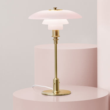 Poul Henningsen 'PH 3/2' Pale Rose Glass and Brass Table Lamp for Louis Poulsen Two Enlighten 