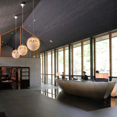 Monumental Poul Henningsen 'PH Louvre' Suspension Lamp for Louis Poulsen Two Enlighten lifestyle lobby 