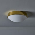 V3460 1980s Glashütte Limburg Brass & Opaline Glass Flush Mounts in the Manner of Stilnovo