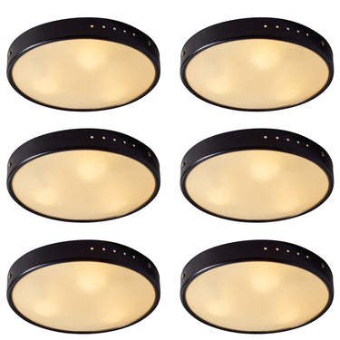 V3495 1960s Stilnovo Perforated Black Metal & Opaline Glass Flush Mounts 2.jpg