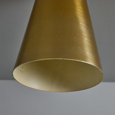 V3470 1940s Perforated Brass Conical Ceiling Lamp Attributed to Paavo Tynell 4.jpg