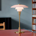 Poul Henningsen 'PH 3/2' Pale Rose Glass and Brass Table Lamp for Louis Poulsen Two Enlighten lifestyle desk 