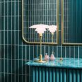 Poul Henningsen 'PH 3/2' Pale Rose Glass and Brass Table Lamp for Louis Poulsen Two Enlighten powder room lifestyle
