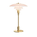 Poul Henningsen 'PH 3/2' Pale Rose Glass and Brass Table Lamp for Louis Poulsen Two Enlighten packshot hero 