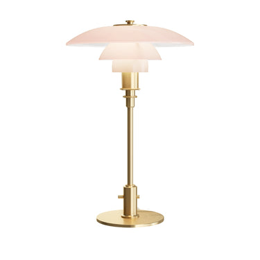 Poul Henningsen 'PH 3/2' Pale Rose Glass and Brass Table Lamp for Louis Poulsen Two Enlighten packshot hero 
