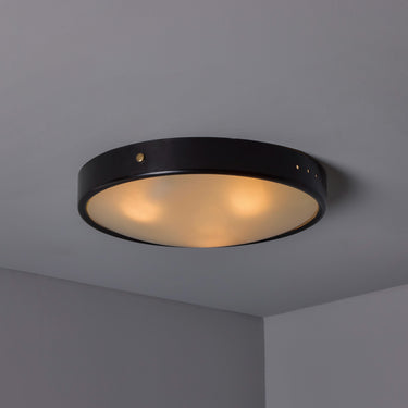 V3495 1960s Stilnovo Perforated Black Metal & Opaline Glass Flush Mounts 10.jpg