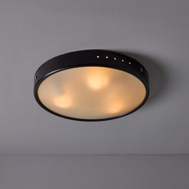 V3495 1960s Stilnovo Perforated Black Metal & Opaline Glass Flush Mounts 8.jpg