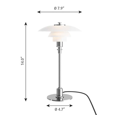 Poul Henningsen PH 2/11 Opal Glass Table Lamp Louis Poulsen Two Enlighten dimensions