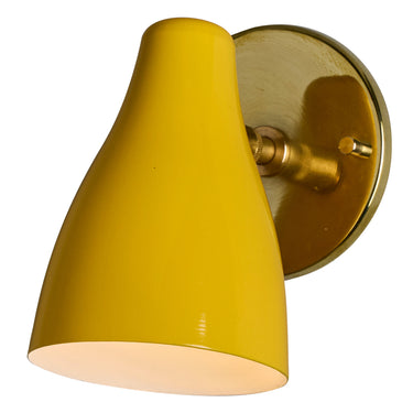 V3479 1950s Yellow Painted Metal & Brass Wall Lamp Attributed to Stilnovo 1.jpg