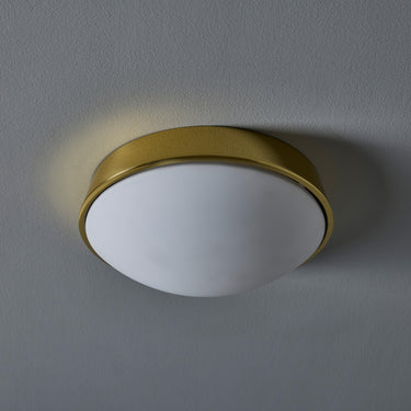 V3460 1980s Glashütte Limburg Brass & Opaline Glass Flush Mounts in the Manner of Stilnovo