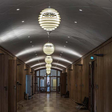 Monumental Poul Henningsen 'PH Louvre' Suspension Lamp for Louis Poulsen Two Enlighten lifestyle hall 