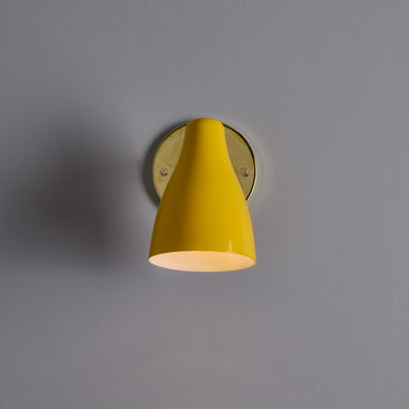 V3479 1950s Yellow Painted Metal & Brass Wall Lamp Attributed to Stilnovo 2.jpg