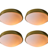 V3460 1980s Glashütte Limburg Brass & Opaline Glass Flush Mounts in the Manner of Stilnovo