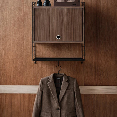 walnut string furniture cabinet with flip door two enlighten wall installation.webp