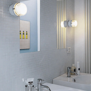Joe Colombo Fresnel wall lamp in white indoors lit Oluce Two Enlighten Los Angeles
