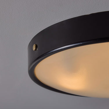 V3495 1960s Stilnovo Perforated Black Metal & Opaline Glass Flush Mounts 12.jpg