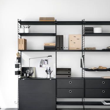 String system black stained ash shelving two enlighten