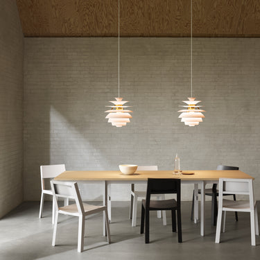 PH Snowball Pendant Poulsen Anniversary editio dining table installation lit
