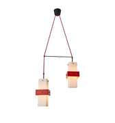 1950s Stilnovo Red Metal & Opaline Glass Suspension Lamp