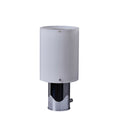 White cylindrical lamp with black base on a white background
