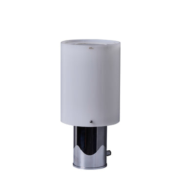 White cylindrical lamp with black base on a white background