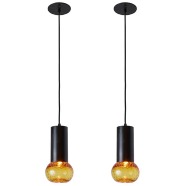 1960s Gino Sarfatti Metal and Amber Seguso Glass Pendant for Arteluce on white background