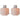 Two flush mount ceiling lights with a white base and pinkish shade on a white background