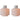 Two flush mount ceiling lights with a white base and pinkish shade on a white background
