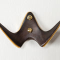 W shaped wall hook in patinated dark brown brass