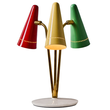 V3490 Rare 1950s Angelo Ostuni Multicolored 3-Shade Table Lamp for O-Luce 1.jpg