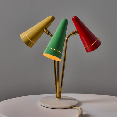 V3490 Rare 1950s Angelo Ostuni Multicolored 3-Shade Table Lamp for O-Luce 17.jpg