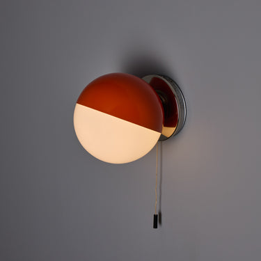 V3527 1970s Italian Orange Painted Metal & Opaline Glass Wall Lamp Attributed to Stilnovo 
