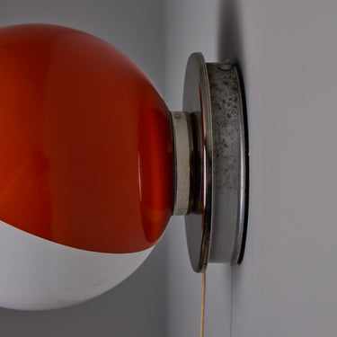 V3527 1970s Italian Orange Painted Metal & Opaline Glass Wall Lamp Attributed to Stilnovo 
