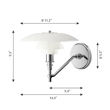 Poul Henningsen 'PH 3-2' Opal Glass and Chrome Wall Lamp for Louis Poulsen two enlighten dimensions