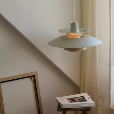 Poul Henningsen 'PH 5' Monochrome Pendant for Louis Poulsen two enlighten PH5 Monochrome Pale Pewter Lifestyle.jpg