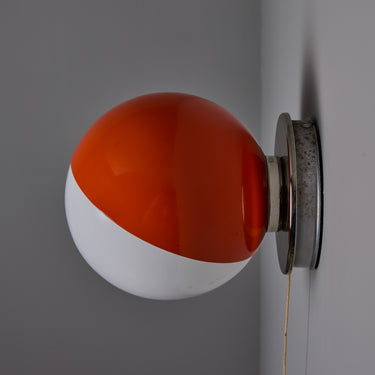 V3527 1970s Italian Orange Painted Metal & Opaline Glass Wall Lamp Attributed to Stilnovo 