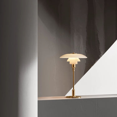 Poul Henningsen 'PH 3/2' Opal Glass Table Lamp for Louis Poulsen Two Enlighten brass lifestyle