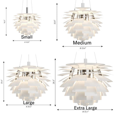 Poul Henningsen 'PH Artichoke' Pendant Light for Louis Poulsen two enlighten packshot dimensions