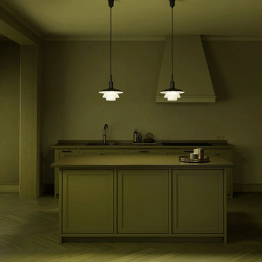 Poul Henningsen PH 3/3 Pendant Lamp for Louis Poulsen Two Enlighten black and glass lifestyle kitchen 