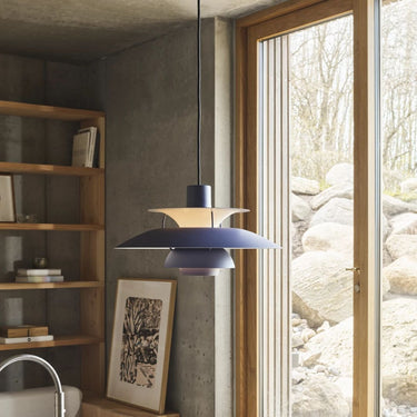 Poul Henningsen 'PH 5' Monochrome Pendant for Louis Poulsen two enlighten dusty indigo lifestyle 